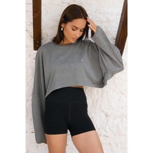 Aura Crop Long Sleeve T-Shirt Gri