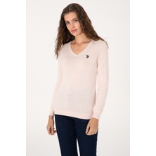 U.S. Polo Assn. Kadın Açık Pembe V Yaka Basic Kazak 50313590-VR078