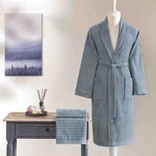 Taç Ritmo Pamuk Bornoz Seti Seti Mavi L