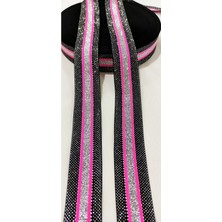 Altay Aksesuar Siyah Gümüş Pembe Simli Dar Dokuma Şerit