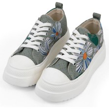Kadın Vegan Gri Kalın Taban Sneakers - Origami Bloom Tasarım