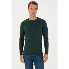 U.S. Polo Assn. Erkek Slim Fit Bisiklet Yaka Koyu Yeşil Basic Kazak 50313713-VR079