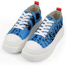 Kadın Vegan Mavi Kalın Taban Sneakers - Line Of Rabbits Tasarım