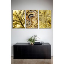 Soyut Gold Kahverengi 3'lü Cam Tablo Seti, Modern Ev ve Ofis Dekoru, Hediyelik Duvar Dekorasyonu