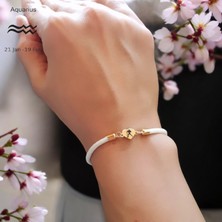 14 Ayar Plakalı Altın Kova Burçlarına Özel Kalp Figürlü Beyaz Örgülü Hediye BILEKLIK-478BURÇ