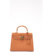 Kahve Gold Kilit Detay Aksesuarlı El Çantası