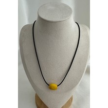 Oval Ahşap Boncuk Renkli Siyah Ip Kolye (40CM)