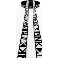 Altay Aksesuar Siyah Beyaz Pınk Yazılı Dokuma Şerit