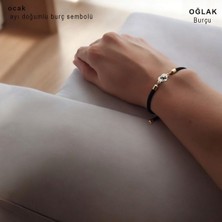 Archin Oğlak Burçlarına Özel Siyah Örgü Ipli Kalp Figürlü 14 Ayar Altın Plakalı Hediye BILEKLIK-475BURÇ