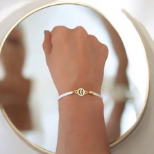 14 Ayar Plakalı Altın Balmaske Temalı Ay Motifli Doğal Beyaz Derili Hediye BILEKLIK-477SEMBOL