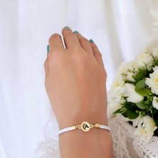 14 Ayar Altın Plakalı Bozkurt Temalı Ay Motifli Doğal Beyaz Derili Hediye BILEKLIK-477SEMBOL