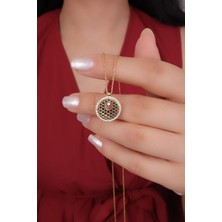 Encili Silver 925 Ayar Gümüş Taşlı Yaşam Çiçeği Model Gold Renk Kadın Kolye