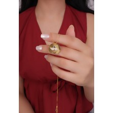 Encili Silver 925 Ayar Gümüş Taşlı Melek Kanadı Model Gold Renk Kadın Kolye