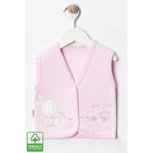 Unisex Bebek Çuf Çuf Tavşan Nakışlı Organik Pamuklu 0-9 Ay Kapitone Bebek Yelek