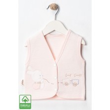 Unisex Bebek Çuf Çuf Tavşan Nakışlı Organik Pamuklu 0-9 Ay Kapitone Bebek Yelek