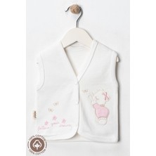 Kız Bebek Ayıcık Nakışlı Organik Pamuklu 0-9 Ay Penye Bebek Yelek