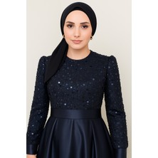 Kadın Giyim Abiye Moda Pul Detaylı Saten Abiye 2537