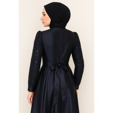 Kadın Giyim Abiye Moda Pul Detaylı Saten Abiye 2537