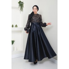 Kadın Giyim Abiye Moda Pul Detaylı Saten Abiye 2537