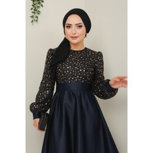 Kadın Giyim Abiye Moda Pul Detaylı Saten Abiye 2537