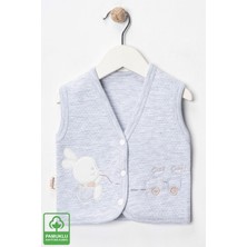 Unisex Bebek Çuf Çuf Tavşan Nakışlı Organik Pamuklu 0-9 Ay Kapitone Bebek Yelek