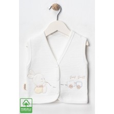 Unisex Bebek Çuf Çuf Tavşan Nakışlı Organik Pamuklu 0-9 Ay Kapitone Bebek Yelek