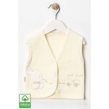 Unisex Bebek Çuf Çuf Tavşan Nakışlı Organik Pamuklu 0-9 Ay Kapitone Bebek Yelek