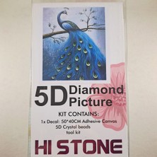 5d Elmas Taş Işleme Kiti 40X50 cm Mavi Tavuskuşu Desen