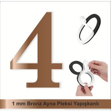 Kapı Daire Numarası 1 mm Bronz Ayna Pleksi Yapışkanlı No - 4 Dört