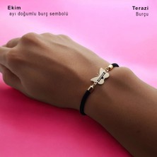 14 Ayar Altın Plakalı Ekim Ayı Doğumları Için Siyah Örgü Ipli Kelebek Motifli Hediye BILEKLIK-480AY