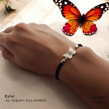 14 Ayar Plakalı Altın Eylül Ayı Doğumları Için Siyah Örgü Ipli Kelebek Motifli Hediye BILEKLIK-480AY