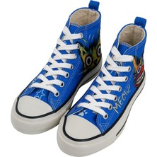 Kadın Vegan Mavi High Sneakers - Meow Attack Tasarım