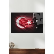 Atatürk ve Türk Bayrağı Cam Tablo, Modern Ev Ofis Dekoru, Hediyelik Duvar Dekorasyonu, Kırılmaz Cam
