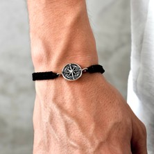 Gümüş Pusula Bileklik 925 Ayar Gümüş Pusula Figürlü Ip Örgü Unisex Bileklik
