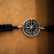 Gümüş Pusula Bileklik 925 Ayar Gümüş Pusula Figürlü Ip Örgü Unisex Bileklik
