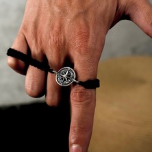 Gümüş Pusula Bileklik 925 Ayar Gümüş Pusula Figürlü Ip Örgü Unisex Bileklik
