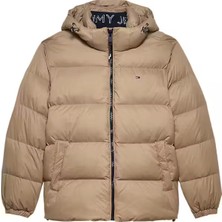 Erkek Kapüşonlu Kaz Tüyü Dolgulu Şişme Mont - Bej