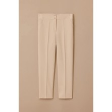 Kadın Büyük Beden Çift Düğmeli Bilek Boy Pantolon - Bej