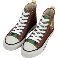 Kadın Vegan Kahverengi High Sneakers - Camping Scooby Doo Tasarım