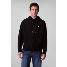 Erkek Premium Terry Monogram Kapüşonlu Sweatshirt - Siyah