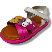 Bagcı 3039-20 Renkli Kalp Cırtlı Kız Çocuk Sandalet Pembe Beyaz 21-25