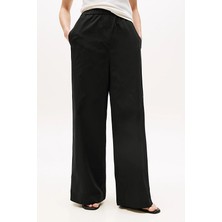 Kadın Beli Lastikli Geniş Paça Pantolon - Siyah