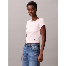 Ck LV047C200G Woven Label 2x2 Baby Rıb Baby Te Kadın Tshırt