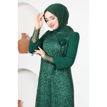 Kadın Giyim Abiye Moda File Pullu Güllü Tesettür Abiye Elbise 2517