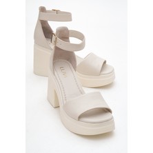 Margot Ekru Cilt Hakiki Deri Kadın Platform Topuklu Sandalet