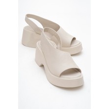 Roy Ekru Cilt Hakiki Deri Kadın Dolgu Topuklu Sandalet