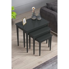 Elegance Antrasit Mdf Lake Boyalı Tabla Gürgen Ayak 3 Lü Zigon Sehpa Takımı Çay Sehpası Servis Sehpa
