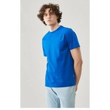 Erkek 24/1 Düz Kaliteli Oversize T-Shirt - Mavi