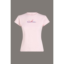 Kadın Ck Slim Script Logo T-Shirt - Pembe