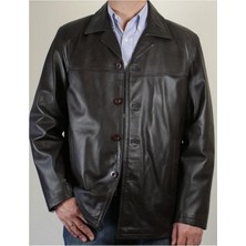 Hakiki Deri Kahverengi Logan Düğmeli Erkek Deri Ceket